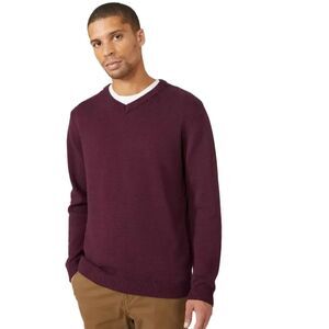 Maine Mens  Cotton V Neck Sweater / Burgundy